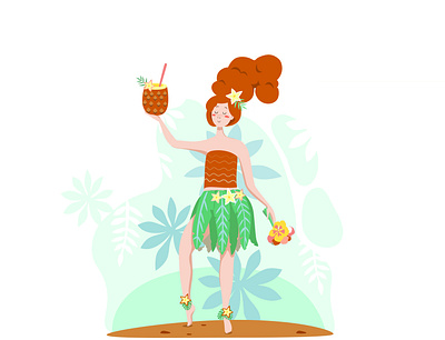 Sunny girl. Tropical character design illustration