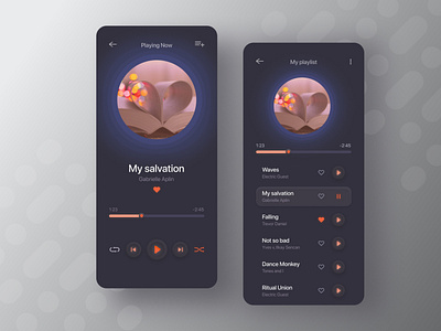 Music player design cocept. Dark theme