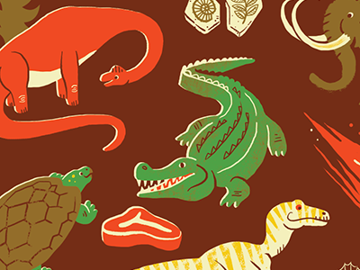Dino Alphabet dino alphabet poster illustration dinosaur prehistoric fossil crocodile raptor turtle steak carnivore
