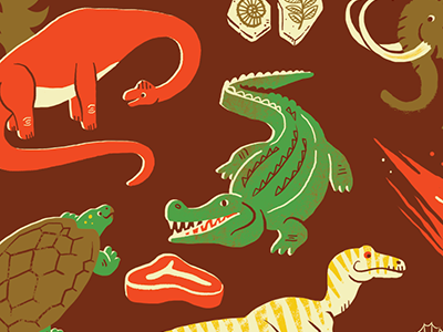 Dino Alphabet alphabet carnivore crocodile dino dinosaur fossil illustration poster prehistoric raptor steak turtle
