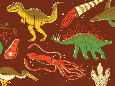 More Prehistoric Creatures prehistoric dinosaurs fossils dino squid illustration