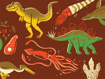 More Prehistoric Creatures dino dinosaurs fossils illustration prehistoric squid