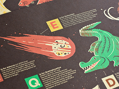 Dino Alphabet Prints alphabet crocodile dinosaur illustration meteor poster prehistoric screenprint