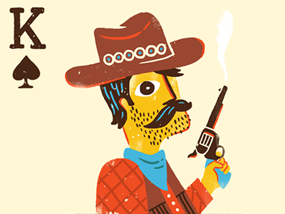 Cowboy King card character cowboy cowboy hat gritty grunge king mustache pistol playing cards spade