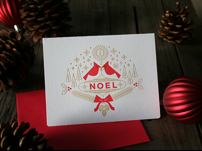 NOEL Letterpress Holiday Card bows card christmas holiday letterpress noel ornament pinecone snowflakes