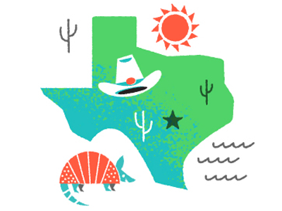 Brave the Woods 2.0 armadillo austin cactus cowboy hat hat illustration map sun texas
