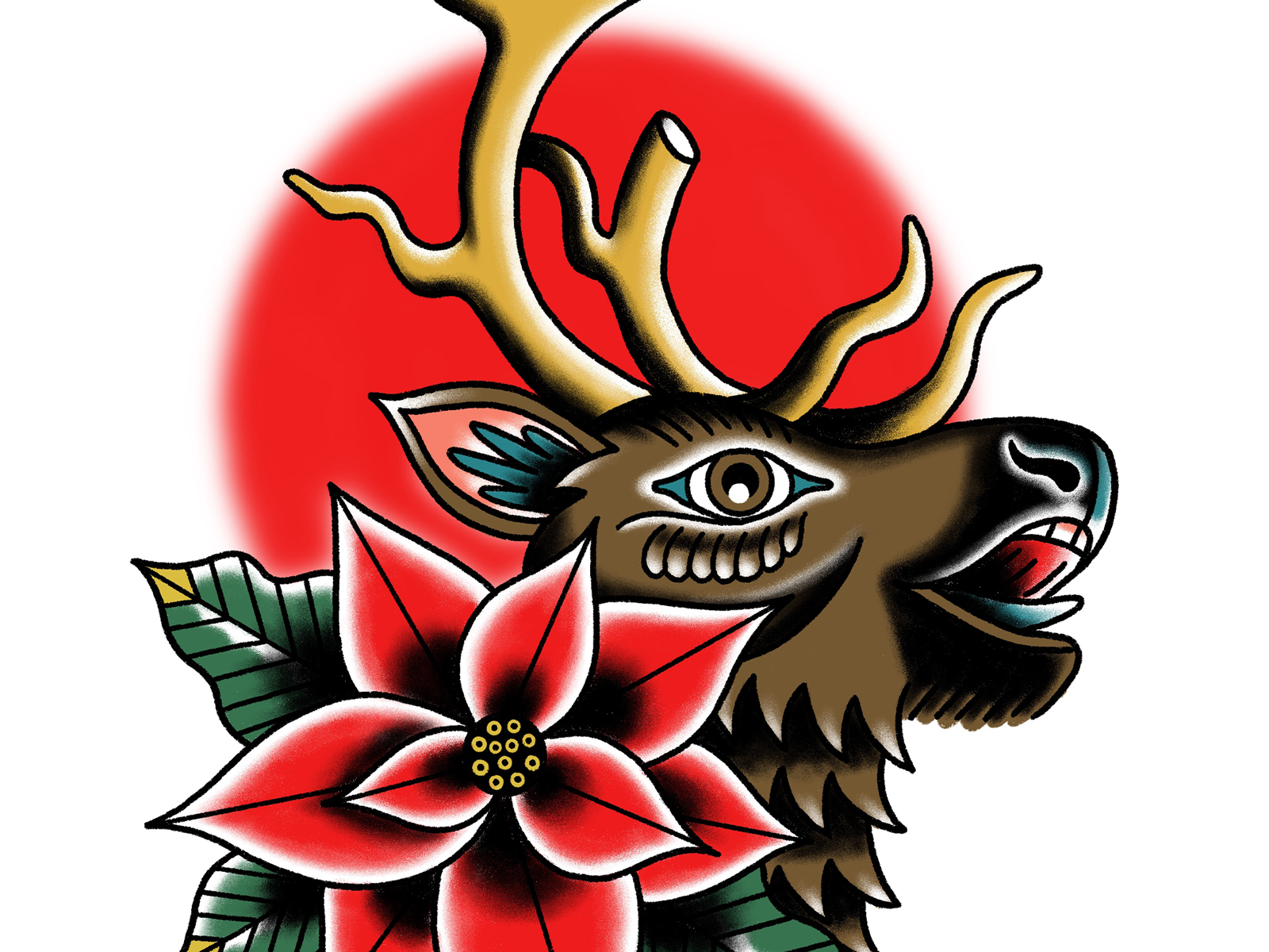 Neotraditional deer tattoo on the right upper arm and
