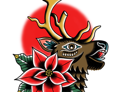 Reindeer Tattoo american traditional christmas holiday illustration reindeer tattoo