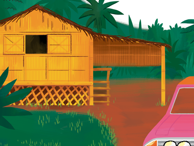 Tatay's Home bamboo book car home house hut illustration jungle palm trees philippines trees yard