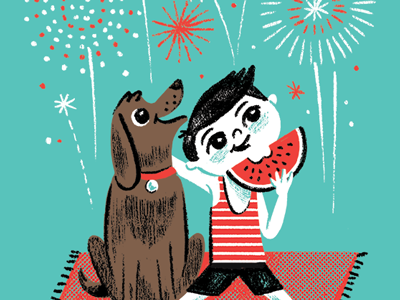 Happy 4th! 4th america boy dog fireworks fourth of july holiday kid picnic usa watermelon
