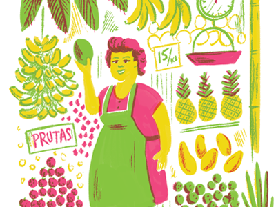 Fruit Stand Lady banana filipina fruit illustration lady mango market philippines pineapple retro vintage
