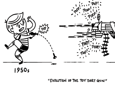 Evolution of the Toy Dart Gun boy character comic dart gun illustration nerf retro toy