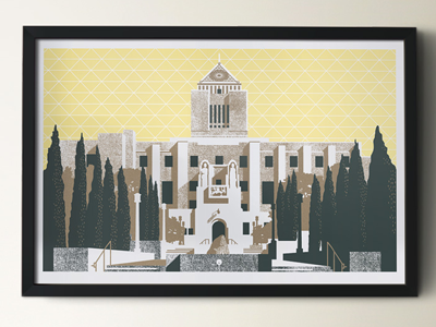 Los Angeles Central Library art deco building illustration la library los angeles poster screen print