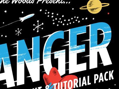 SpaceRanger project WIP cowboy illustration lettering mid century planet retro rocket space spaceship stars type