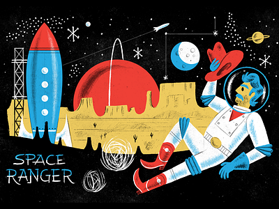 SpaceRanger PSD Brush Kit & Tutorial Pack 50s astronaut cowboy lettering mid century moon photoshop planet rocket space spaceship stars