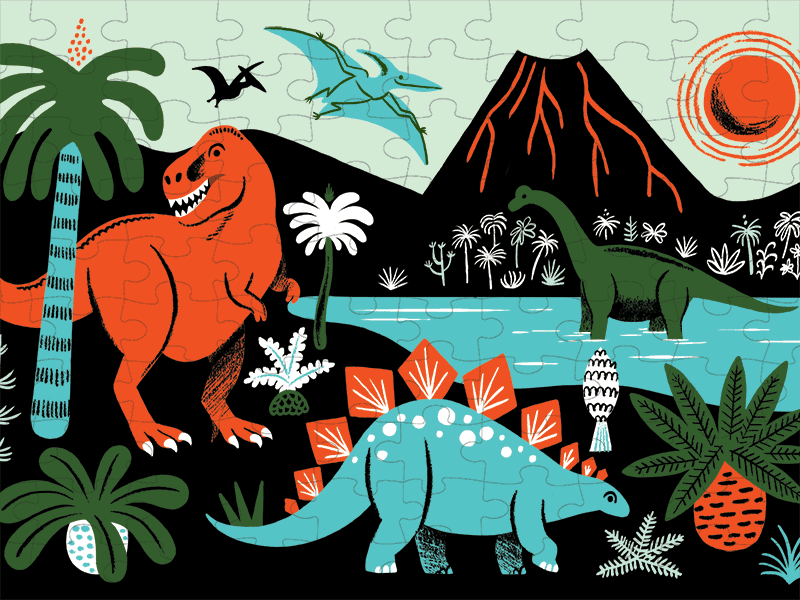 Glow-in-the-Dark Dinosaur Puzzle bones dinosaur glow in the dark illustration jungle kids learning puzzle toy volcano