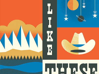 Skies Like These book book cover cover artwork cover design cowboy hat illustration mountain planets sky stars
