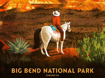 Big Bend National Park big bend cactus cowboy horse mountains national park poster screen print texas