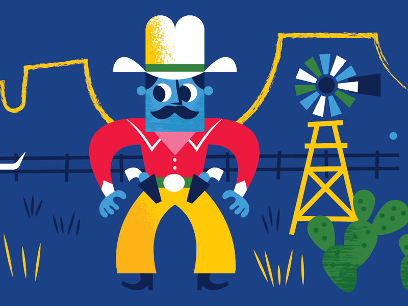 Reach for the Stars character illustration windmill western cowboy