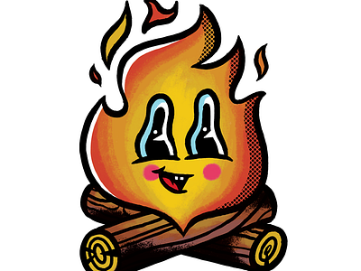 Little Camp Fire camping character fire flame halftone sticker