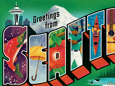 Greetings from Seattle illustration lettering postcard seattle type vintage washington