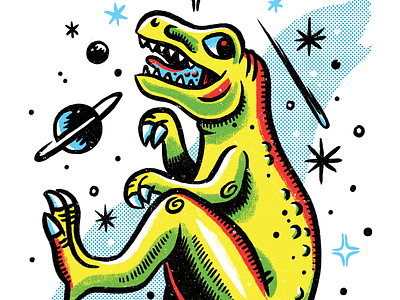 Space Dino Phone Wallpaper character comet dino dinosaur drawing galaxy illustration outer space planets space stars