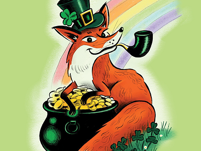 St. Patrick's Day Fox character clovers fox illustration ipad pro irish phone wallpaper pipe pot of gold procreate rainbow st.patricks day