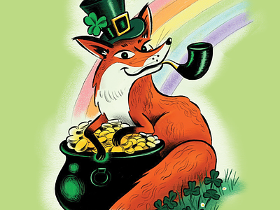 St. Patrick's Day Fox character clovers fox illustration ipad pro irish phone wallpaper pipe pot of gold procreate rainbow st.patricks day