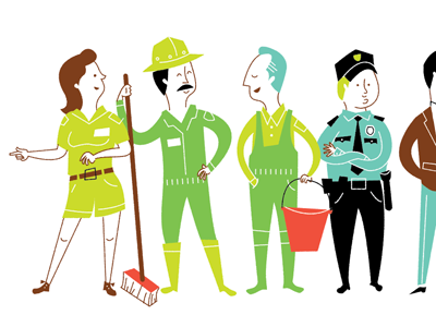 Zoo Lineup cartoon character illustration janitor security guard zoo zookeeper