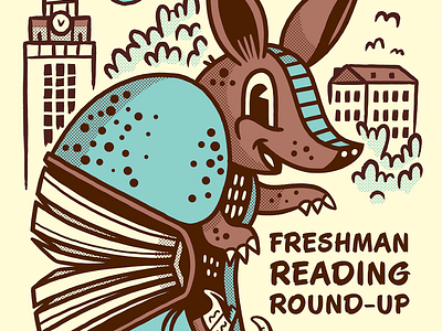 Reading Roundup armadillo austin book character halftone illustration poster texas