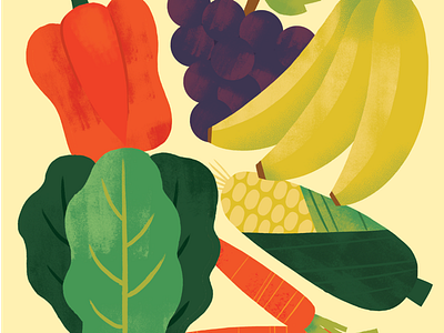 Produce bananas carrot corn food fruit grapes illustration pepper texture vegetables