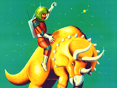 Space Rodeo astronaut cosmonaut dinosaur illustration ipad pro art procreate pulp art pulp fiction retro sci fi space triceratops vintage