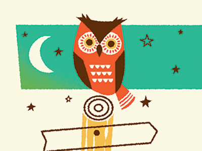 Owl bird camping moon night outdoors owl retro signage stars vintage