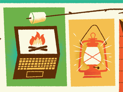 Camping Gear camping fire illustration lantern laptop marshmallow outdoors retro vintage