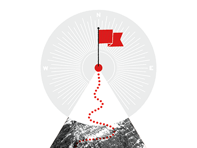 Mountain Peak climbing compass flag infographic mountain path success summit trail