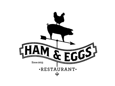 Ham And Eggs Restaurant badge branding chicken design eggs farm food ham illustration logo pig restaurant seal
