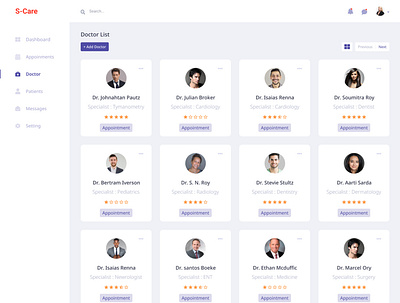 Doctor's List in a Hospital M.System dahsboard doctor app doctor appointment doctor list doctor profile doctorlisting hospital design ui design webdesign wireframe