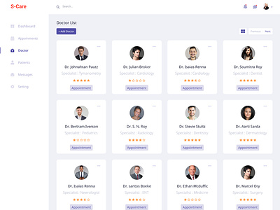 Doctor's List in a Hospital M.System dahsboard doctor app doctor appointment doctor list doctor profile doctorlisting hospital design ui design webdesign wireframe