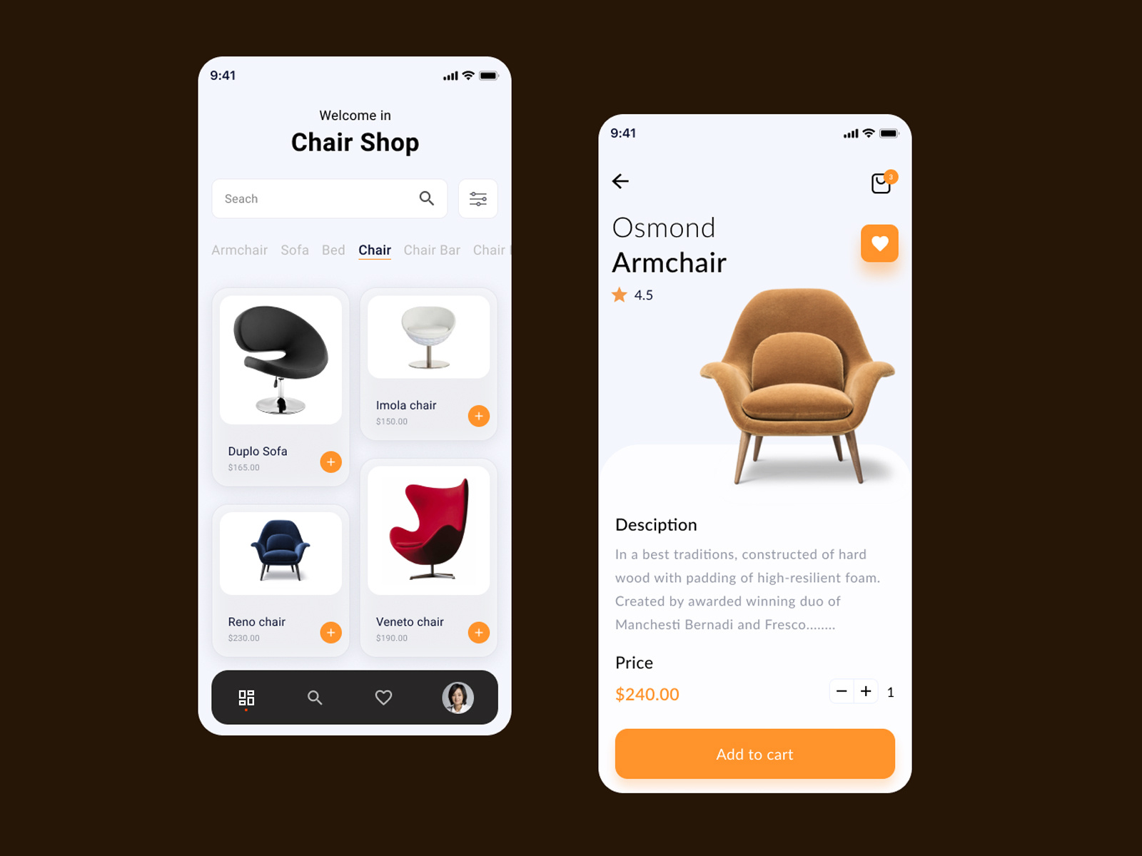 Furniture e commerce ios mobile app screens by Shaharia Hossen on Dribbble