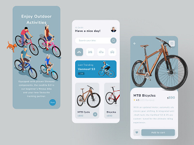 Cycling Mobile App agency app design bicycle app bike bikers branding carts colorful cycling experiment ios mobile mobile app development mobile application outdoor productdesign shopping app sporting ui design ux design