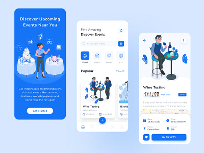 Event Discovery App app design colorful creative discovery event event app icon illustration management map minimal mobile app party planing program ticket tranding typography ui