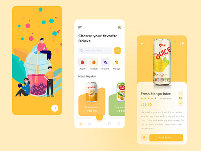 Fresh Juice App app design application cane clean colorful drinks ecommerce fruite juice fruits grocery health ios juice app minimal online shop product restaurant ui ux