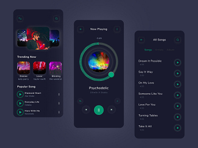 Music Player App app design application branding clean colorful concept dark digital figma icon ios app minimal modern music app music player playlist song typography ui web design