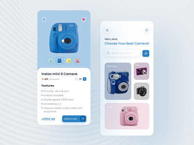 Camera Shop App application camera app camera shop colorful ecommerce app ios app minimalist mobile app photography product design simple clean interface store app tranding ui ux