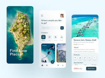 Tour & Traveling App Design adventure application beach booking app clean colorful ios app minimal mobile app mountain places travel agency traveling trips typography ui ux