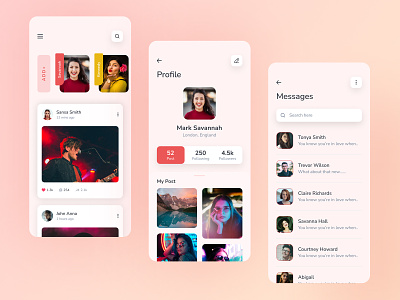 Social Media App clean design colorful concept creative figma icons message mobile app poster profile social app social media app social media design social network ui design ui kit design webdesign