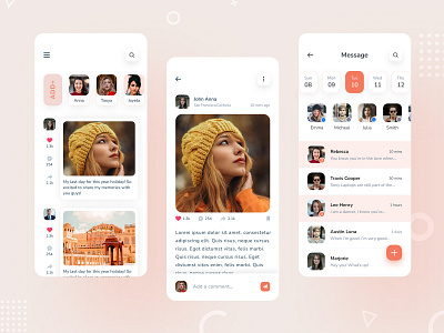 Social App Design calender clean app colorful comments concept creative feed figma message mobile app online poster social app social media design social network ui design ui kit design webdesign