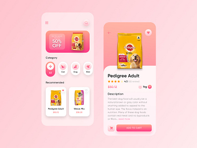 Pet Food App Design colorful design creative design dailyui ecoomerce app figma food shop interface ios app minimal mobile app online food app pet care pet food app pets food ui