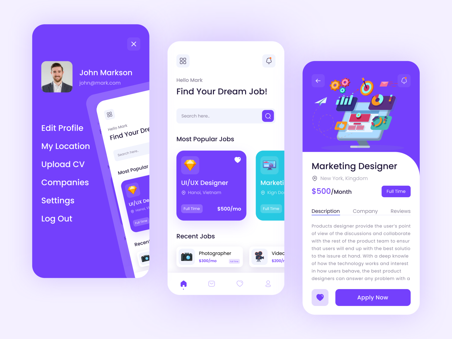 Job Finder App Design by Shaharia Hossen on Dribbble