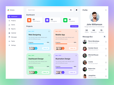 Project Management Dashboard activity branding clean clients dashboard design management message minimal modern profile project project management task task list task management tools ui user experience userinterface website design